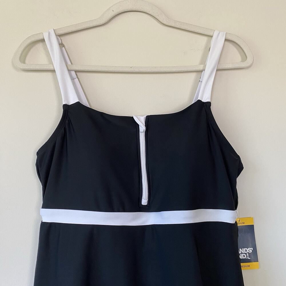 NWT Lands End Swim Dress Black And White One Piece Swimsuit Zip Front SZ M 10-12 - Picture 3 of 13